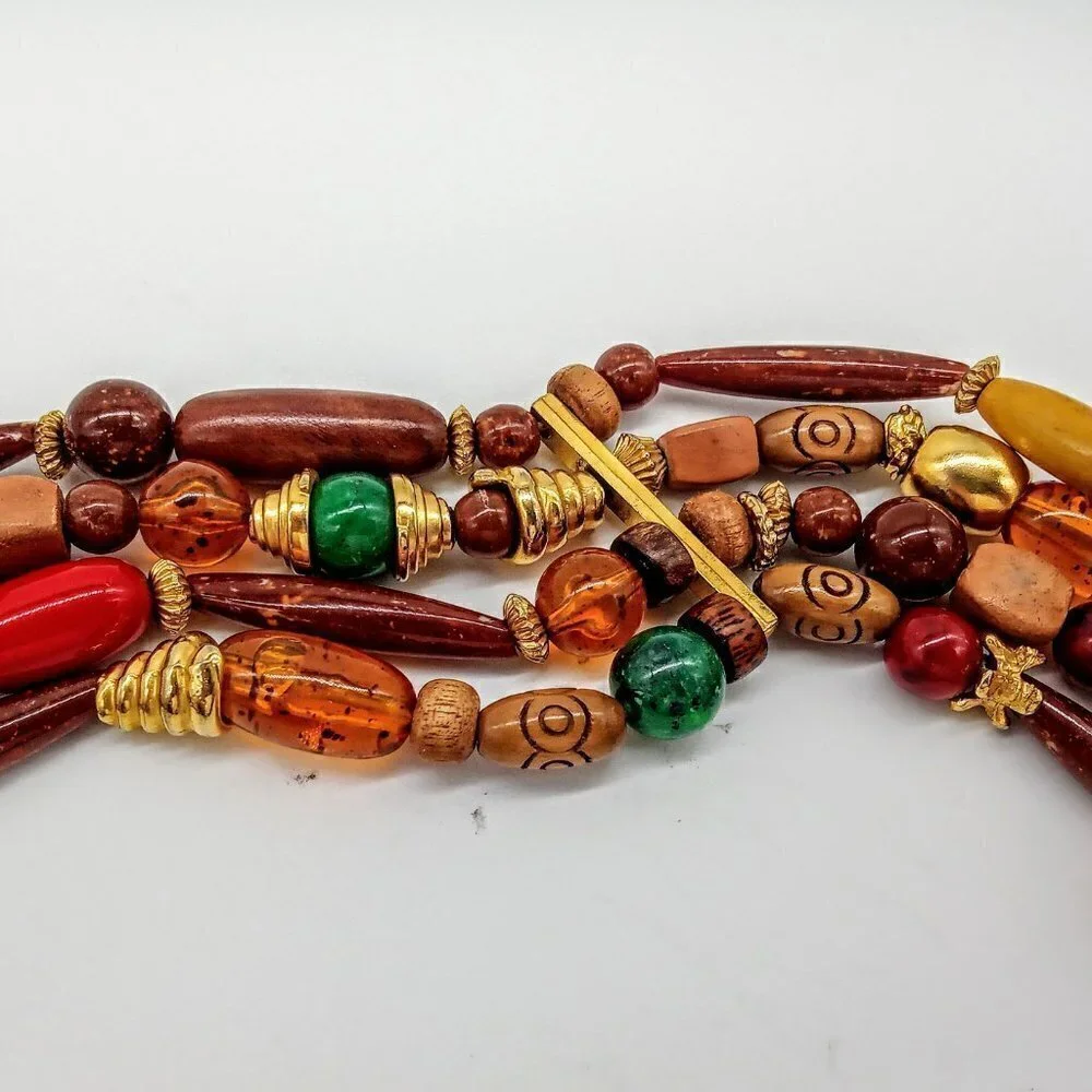 Italian Leather Multi-Strand Wood Stone Bead Belt